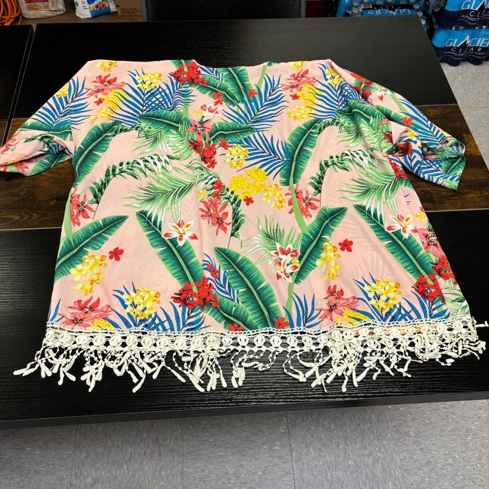 Umgee Boho Floral Kimono Cover-up Open‎ Front Tassels Mix Print Floral Size L - Picture 6 of 6